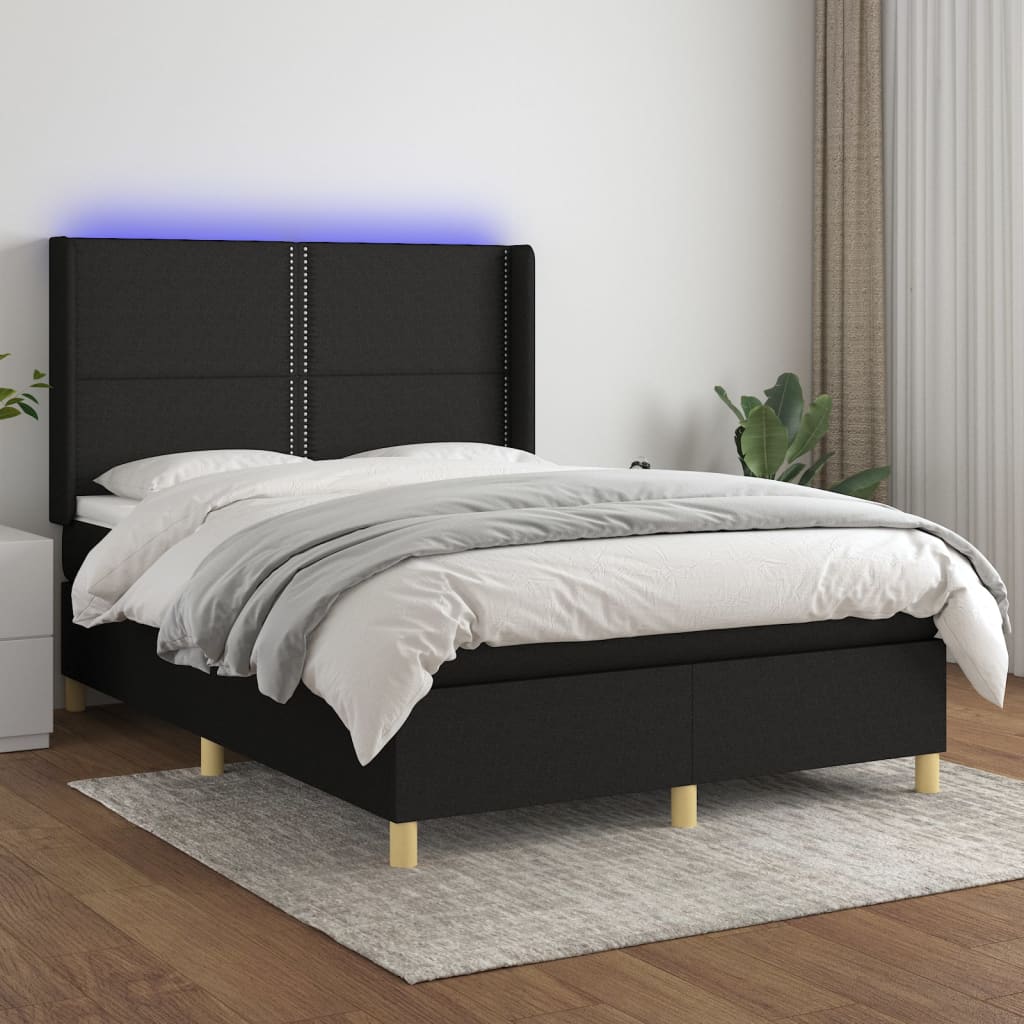 Letto a Molle con Materasso e LED Nero 140x200 cm in Tessuto 3138799