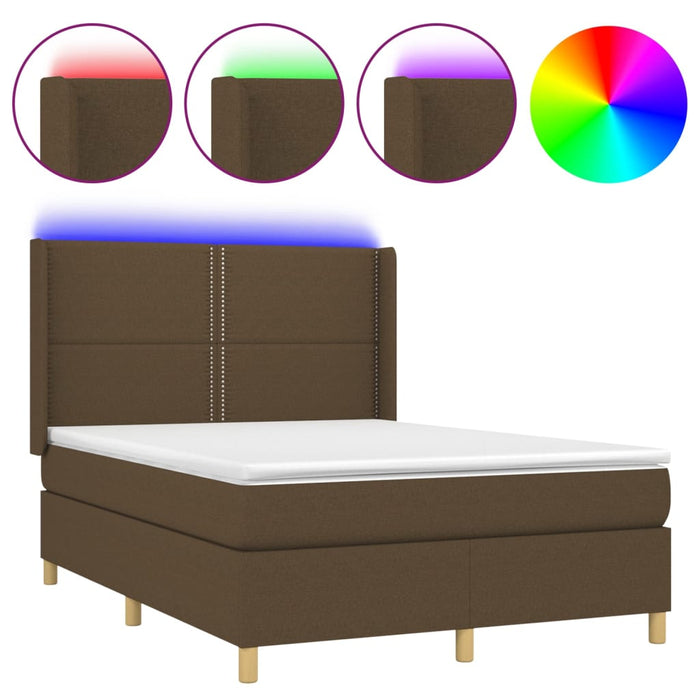 Letto a Molle Materasso e LED Marrone Scuro 140x200 cm Tessuto 3138800