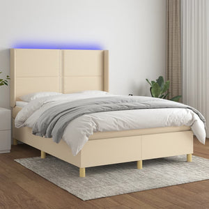 Letto a Molle con Materasso e LED Crema 140x200 cm in Tessuto cod mxl 55896