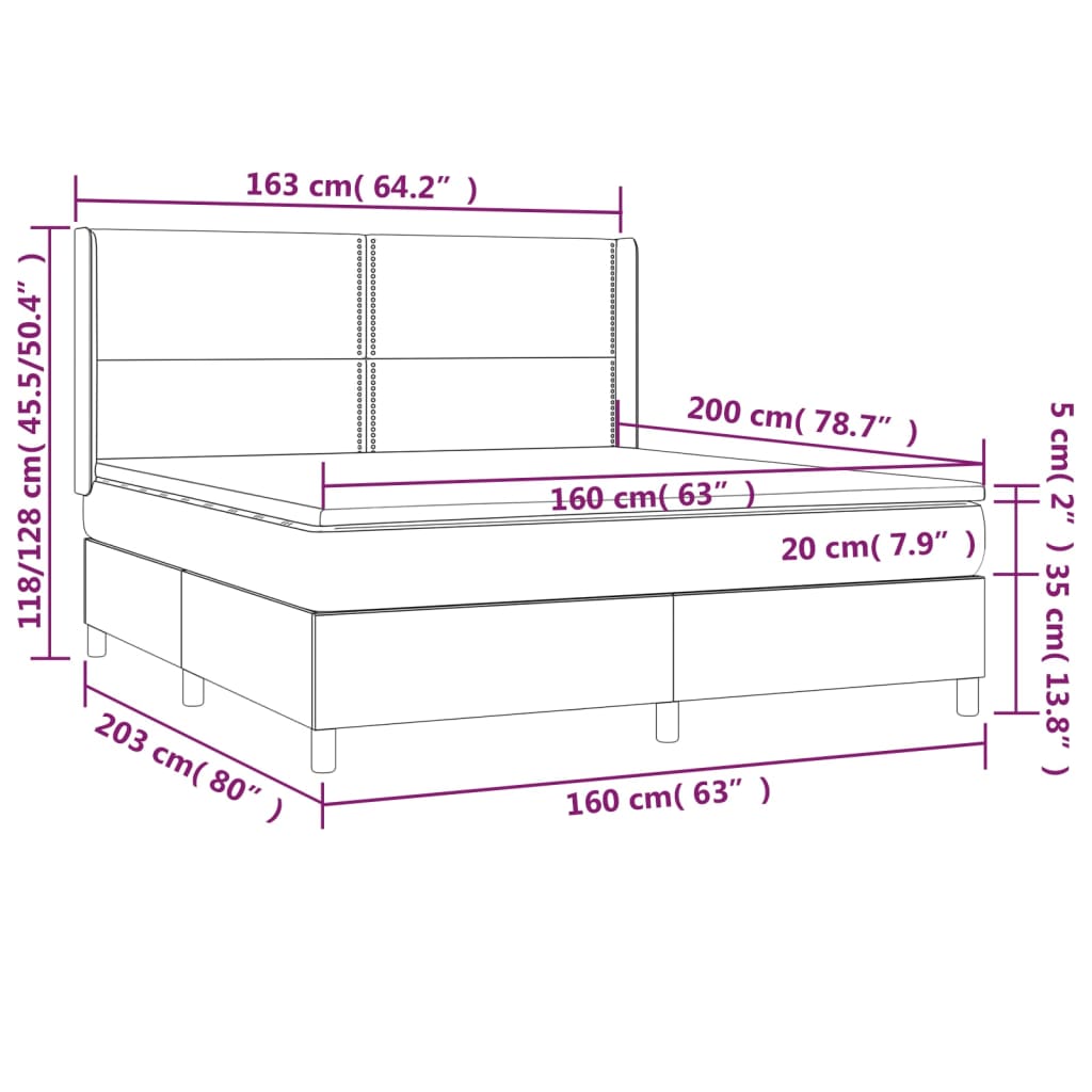 Letto a Molle Materasso e LED Grigio Chiaro 160x200 cm Tessuto cod mxl 60238