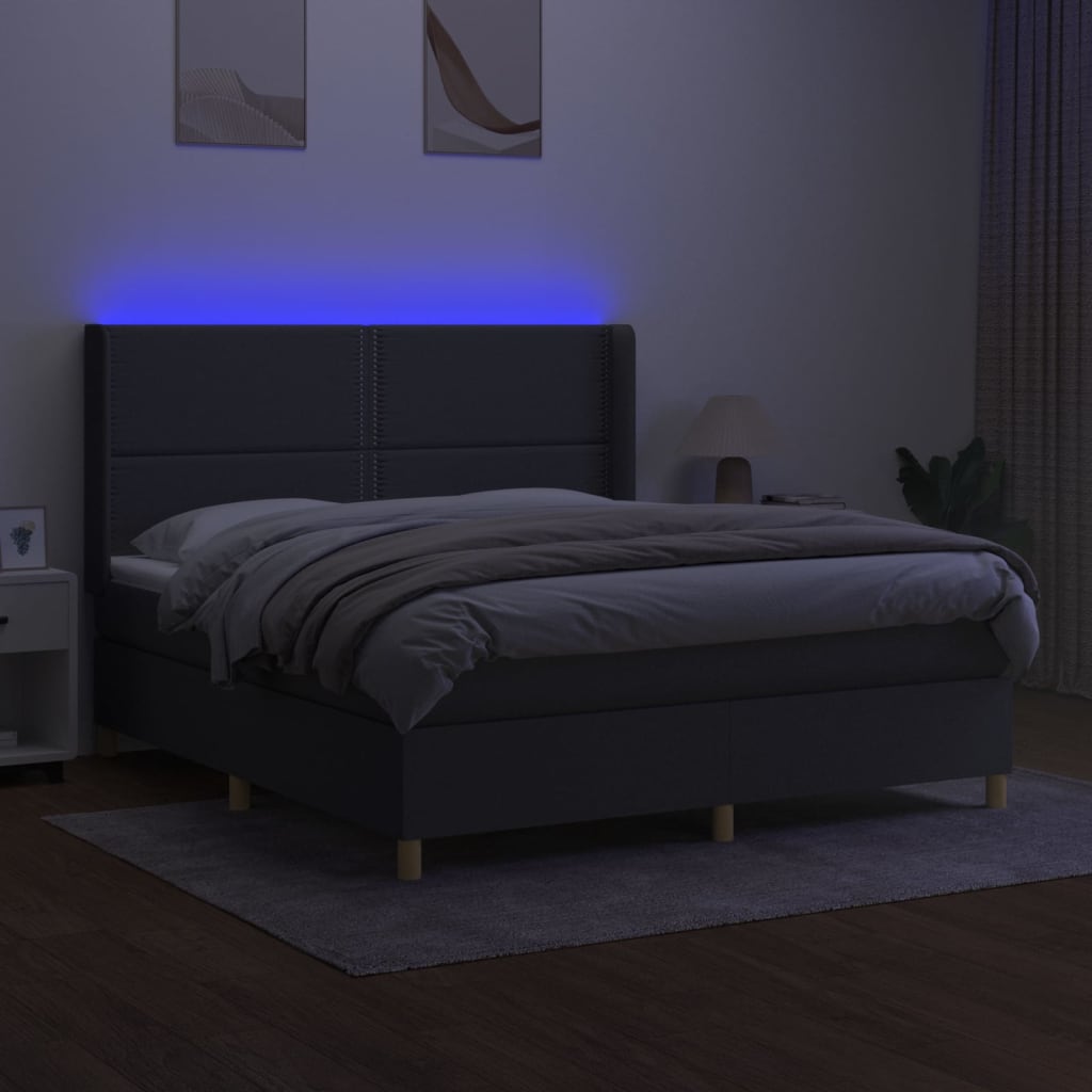 Letto a Molle Materasso e LED Grigio Scuro 160x200cm in Tessuto cod mxl 58684