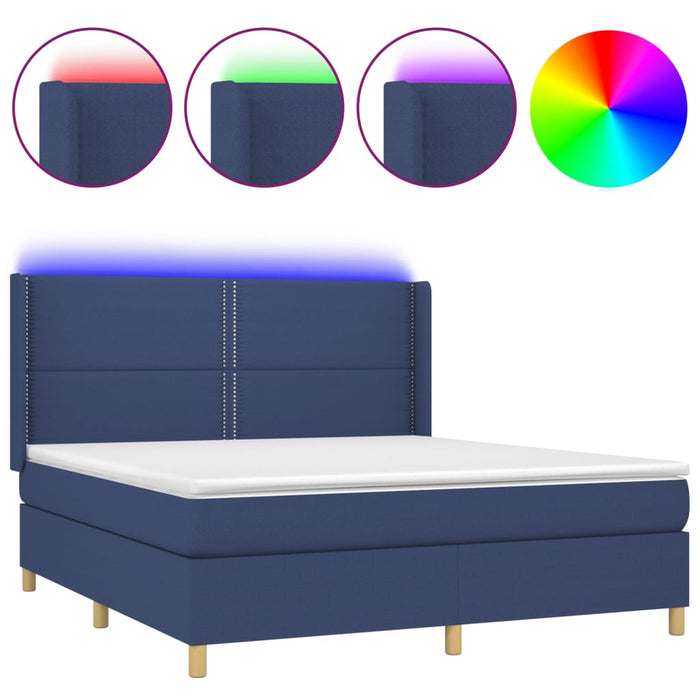 Letto a Molle con Materasso e LED Blu 160x200 cm in Tessuto cod mxl 60586