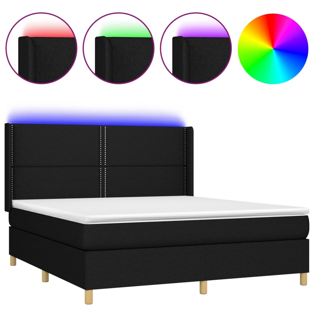 Letto a Molle con Materasso e LED Nero 180x200cm in Tessutocod mxl 75365