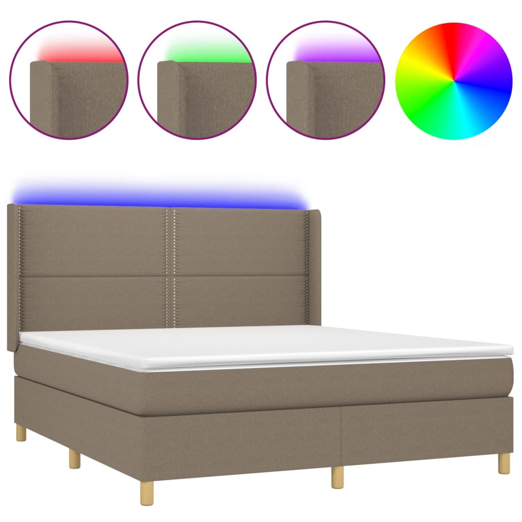 Letto a Molle con Materasso e LED Tortora 180x200 cm in Tessuto 3138817