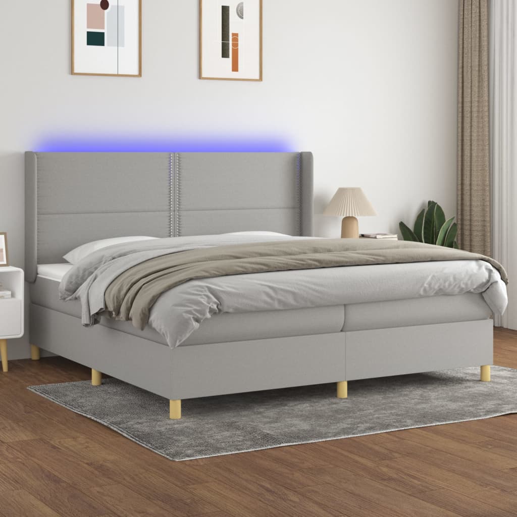 Letto a Molle Materasso e LED Grigio Chiaro 200x200 cm Tessuto 3138821