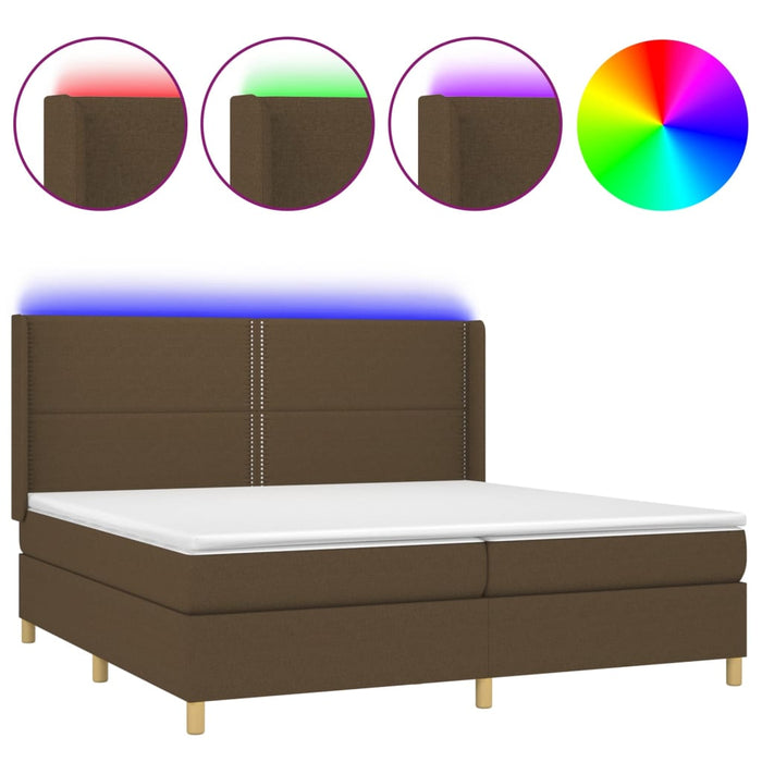 Letto a Molle Materasso e LED MarroneScuro 200x200cm in Tessuto 3138824