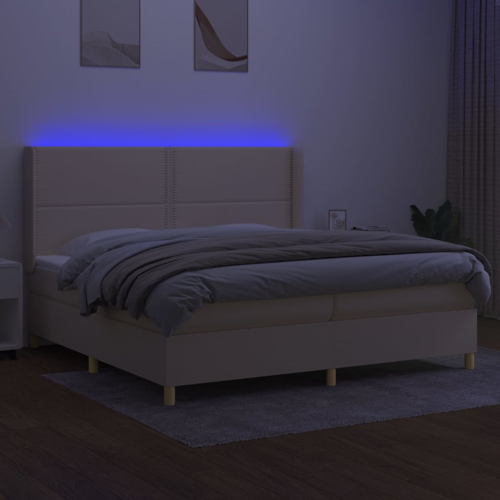 Letto a Molle Materasso e LED bianco 200x200cm in Tessuto 3138826