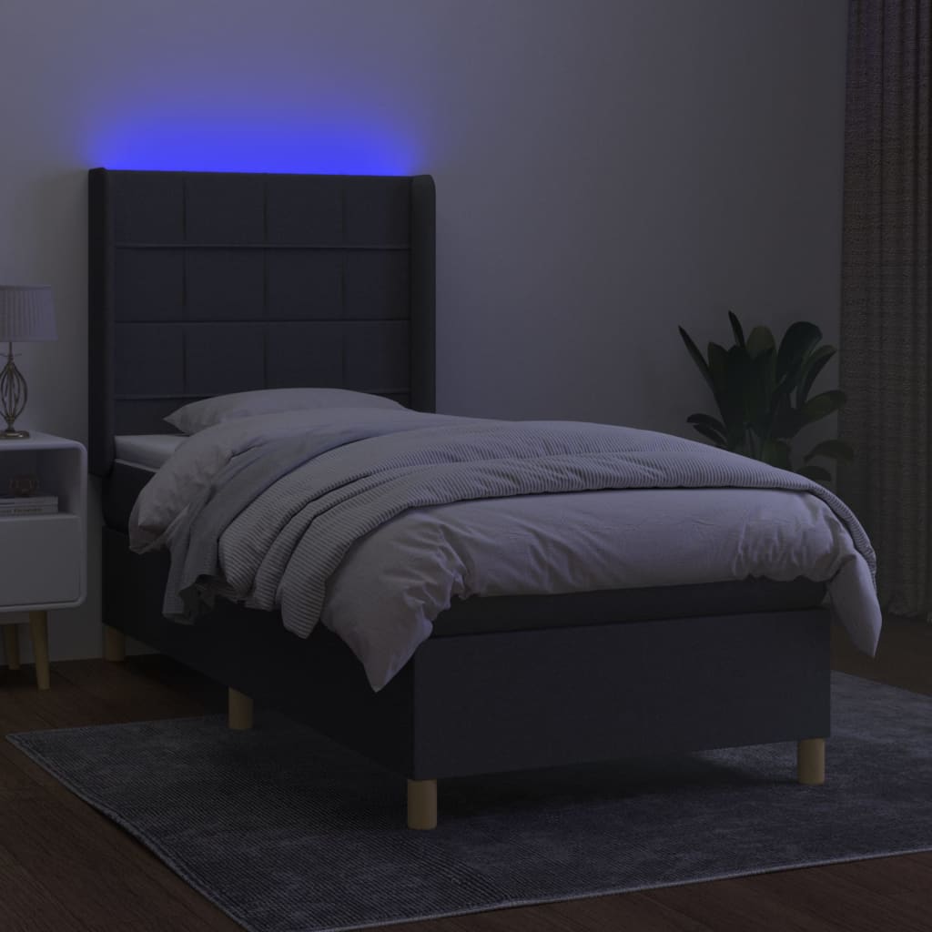 Letto a Molle Materasso e LED Grigio Scuro 80x200 cm in Tessuto cod mxl 58199