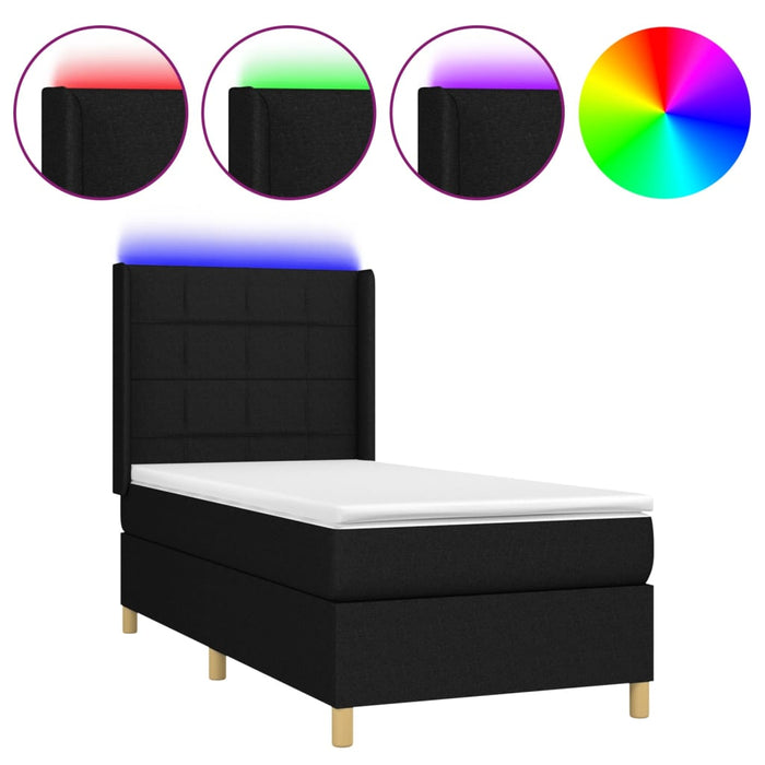 Letto a Molle con Materasso e LED Nero 80x200 cm in Tessuto cod mxl 61731