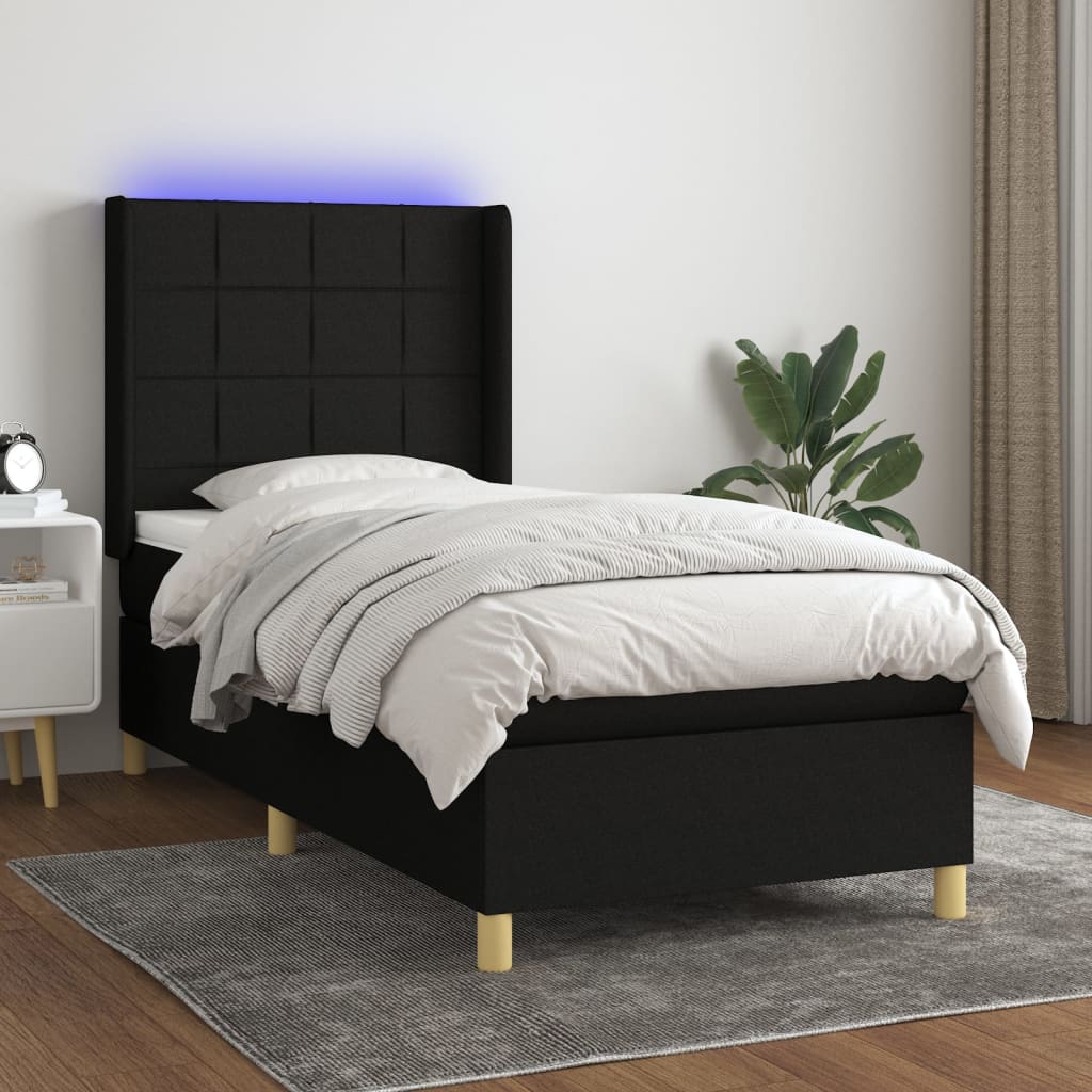 Letto a Molle con Materasso e LED Nero 80x200 cm in Tessuto cod mxl 61731