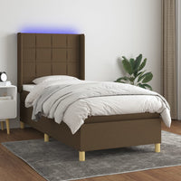 Letto a Molle Materasso e LED Marrone Scuro 80x200cm in Tessuto cod mxl 57893