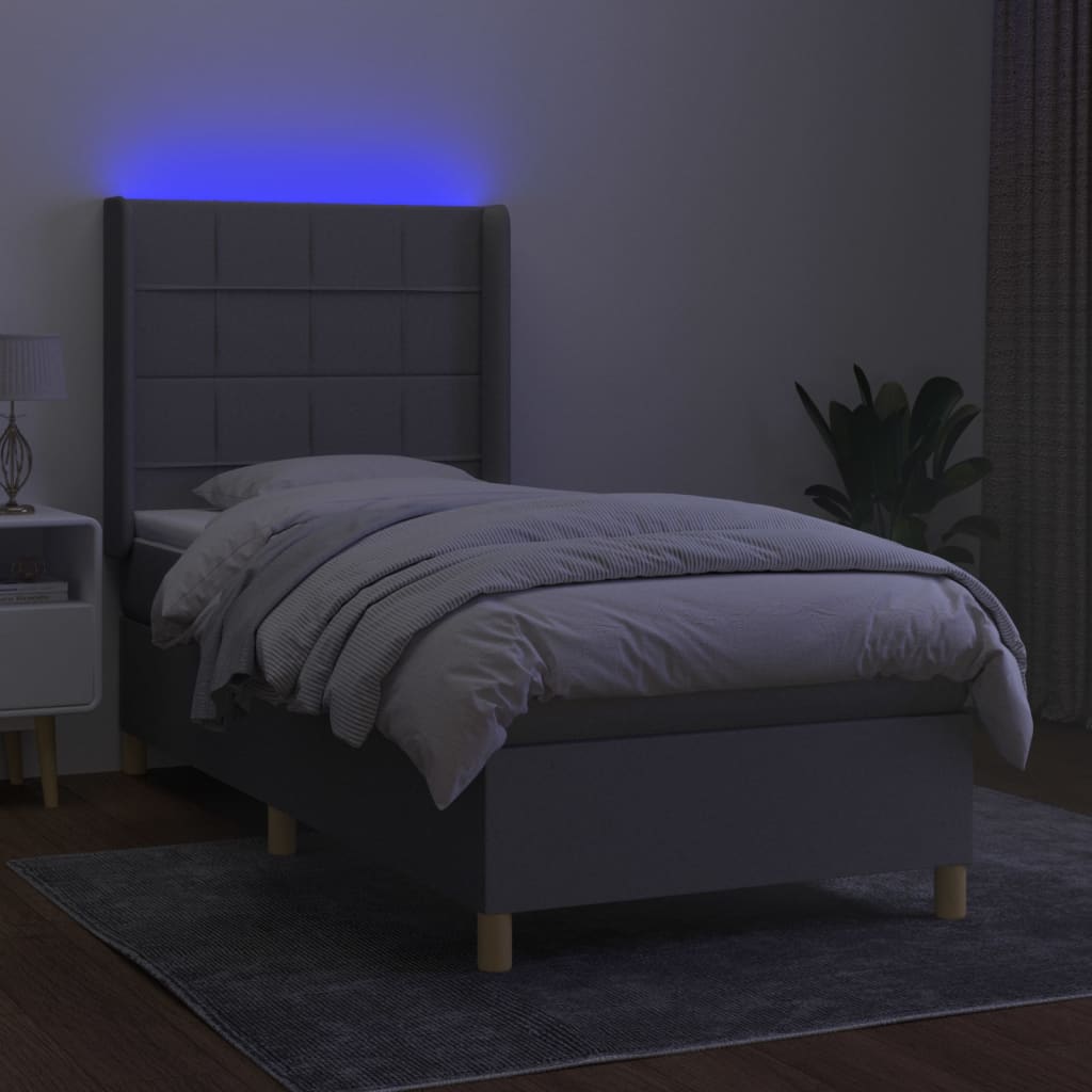 Letto a Molle Materasso e LED Grigio Chiaro 90x190 cm Tessutocod mxl 99358