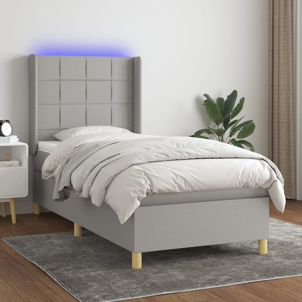 Letto a Molle Materasso e LED Grigio Chiaro 90x190 cm Tessutocod mxl 99358