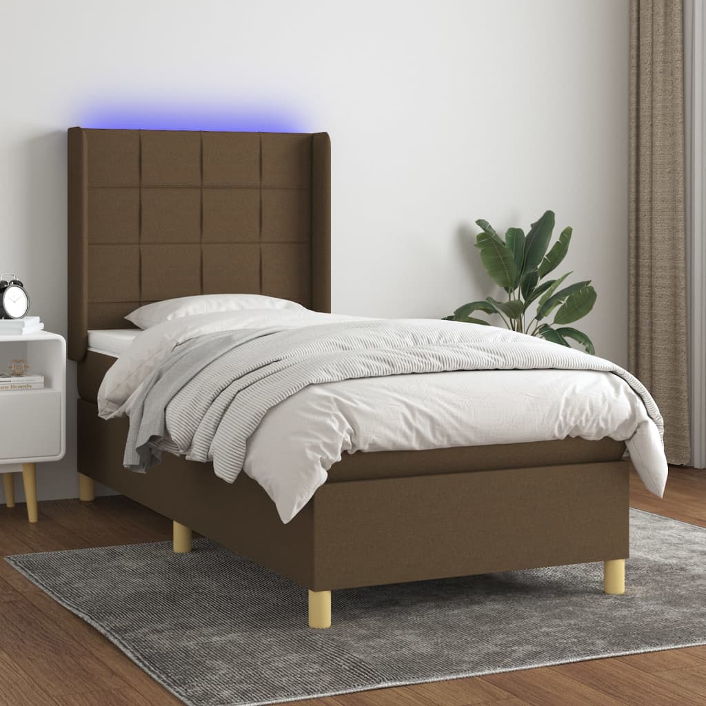 Letto a Molle Materasso e LED Marrone Scuro 90x200cm in Tessuto cod mxl 67539