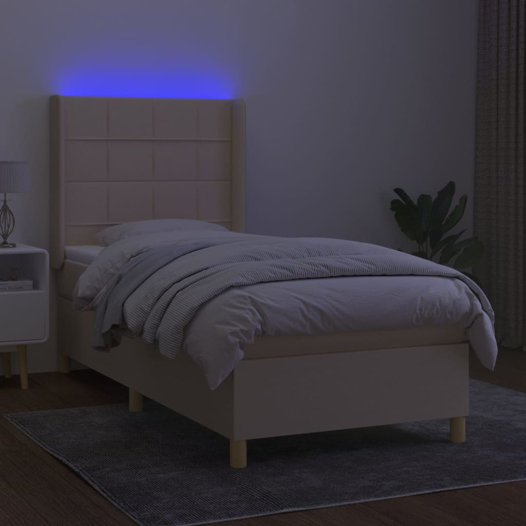 Letto a Molle con Materasso e LED Crema 90x200 cm in Tessuto cod mxl 65905