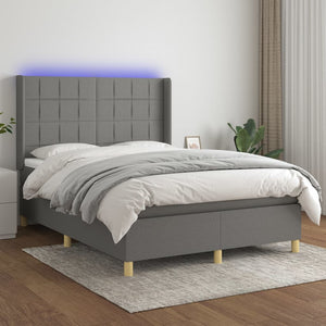 Letto a Molle Materasso e LED Grigio Scuro 140x190cm in Tessutocod mxl 123302