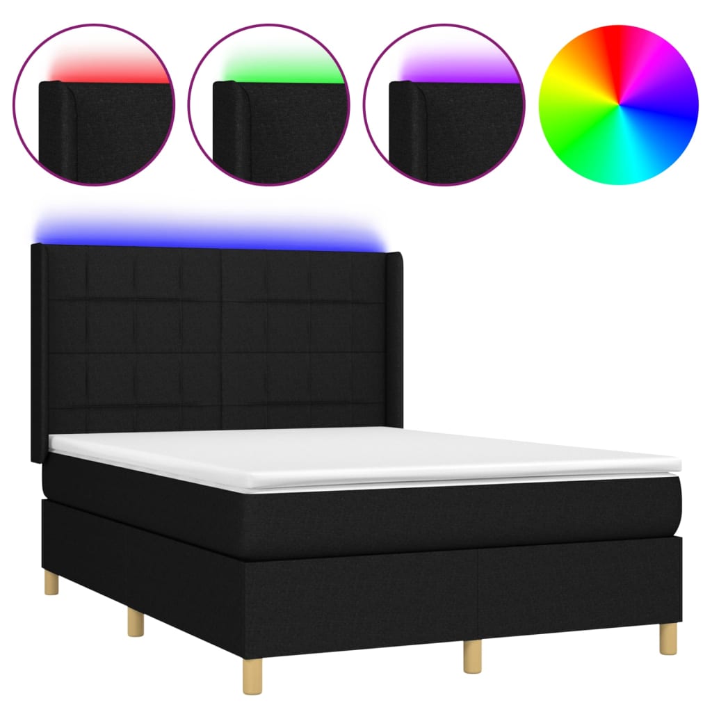 Letto a Molle con Materasso e LED Nero 140x190 cm in Tessuto 3138871