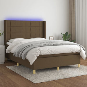 Letto a Molle Materasso e LED MarroneScuro 140x190cm in Tessuto 3138872