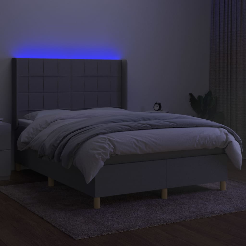 Letto a Molle Materasso e LED Grigio Chiaro 140x200 cm Tessuto 3138877