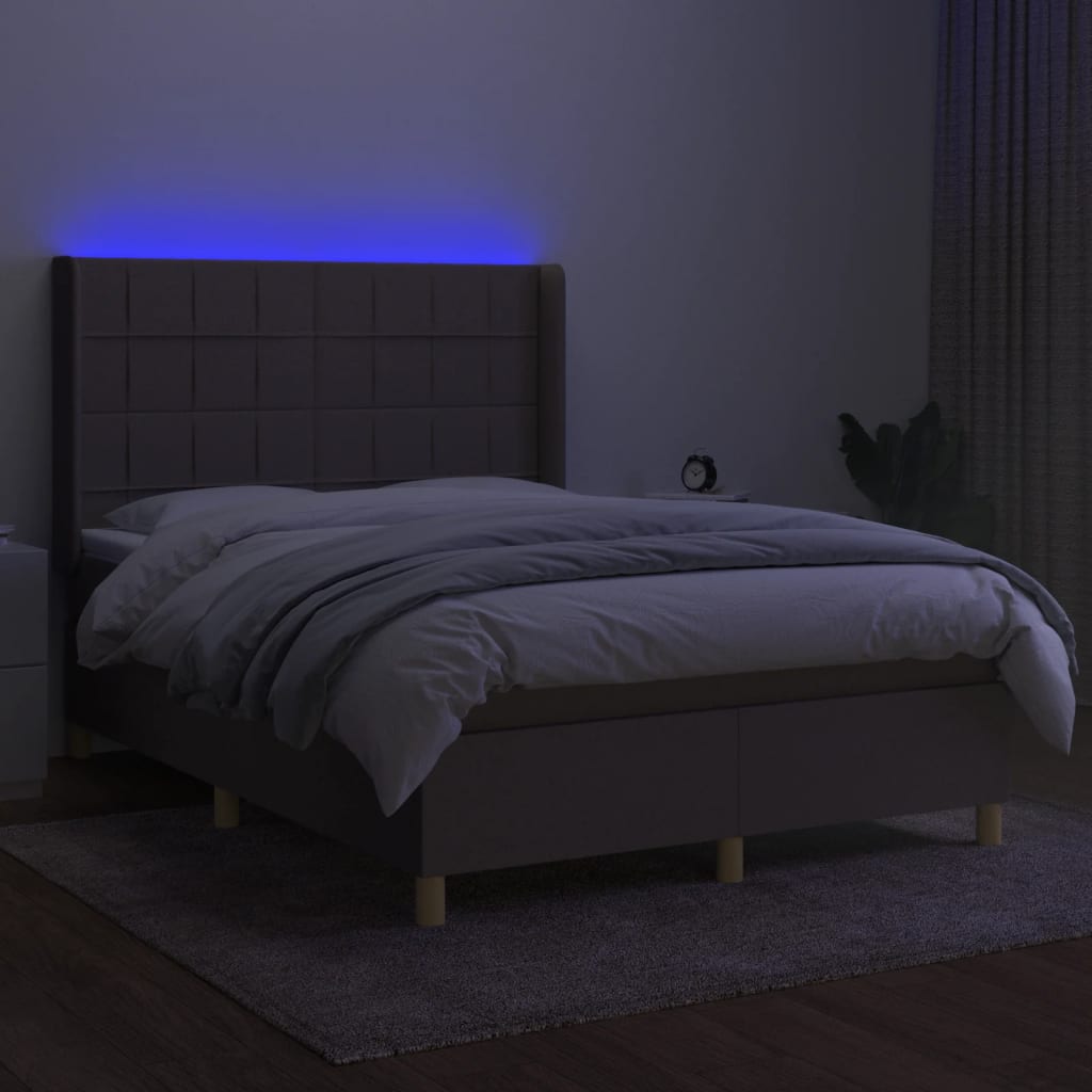 Letto a Molle con Materasso e LED Tortora 140x200 cm in Tessutocod mxl 75378