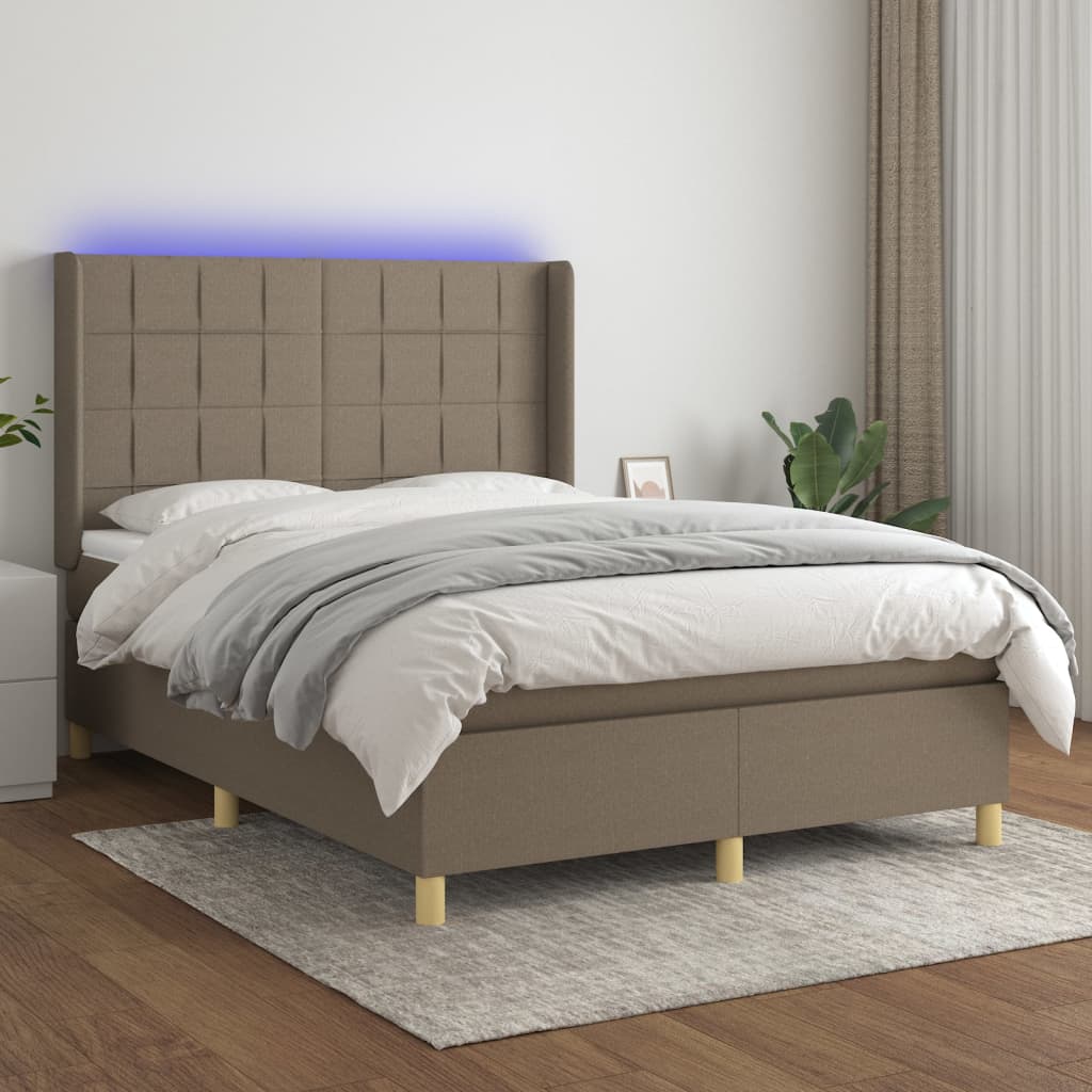 Letto a Molle con Materasso e LED Tortora 140x200 cm in Tessutocod mxl 75378