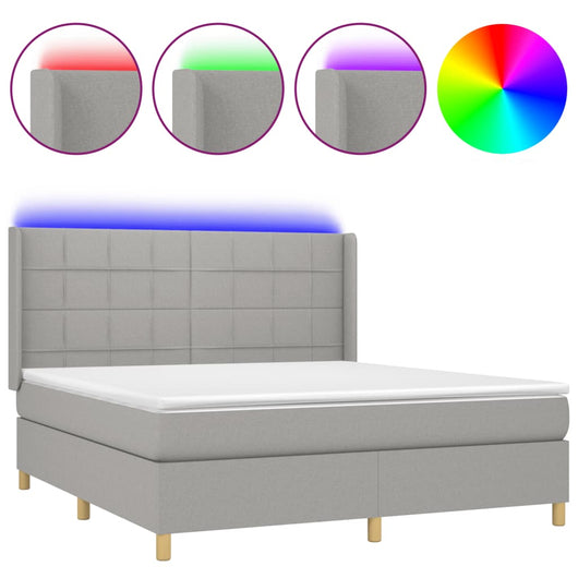 Letto a Molle Materasso e LED Grigio Chiaro 160x200 cm Tessuto cod mxl 60601