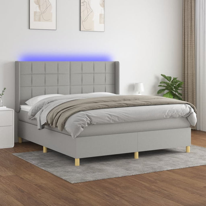 Letto a Molle Materasso e LED Grigio Chiaro 160x200 cm Tessuto 3138885