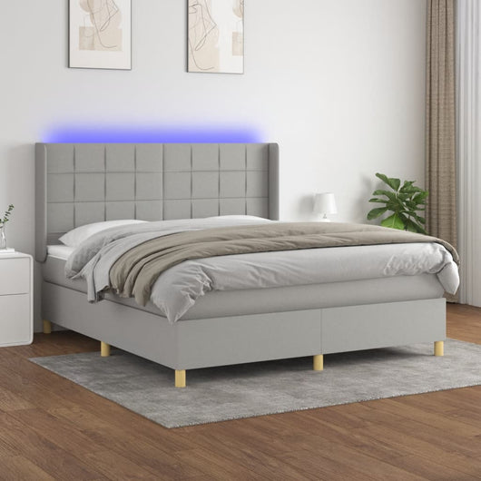 Letto a Molle Materasso e LED Grigio Chiaro 160x200 cm Tessuto cod mxl 60601