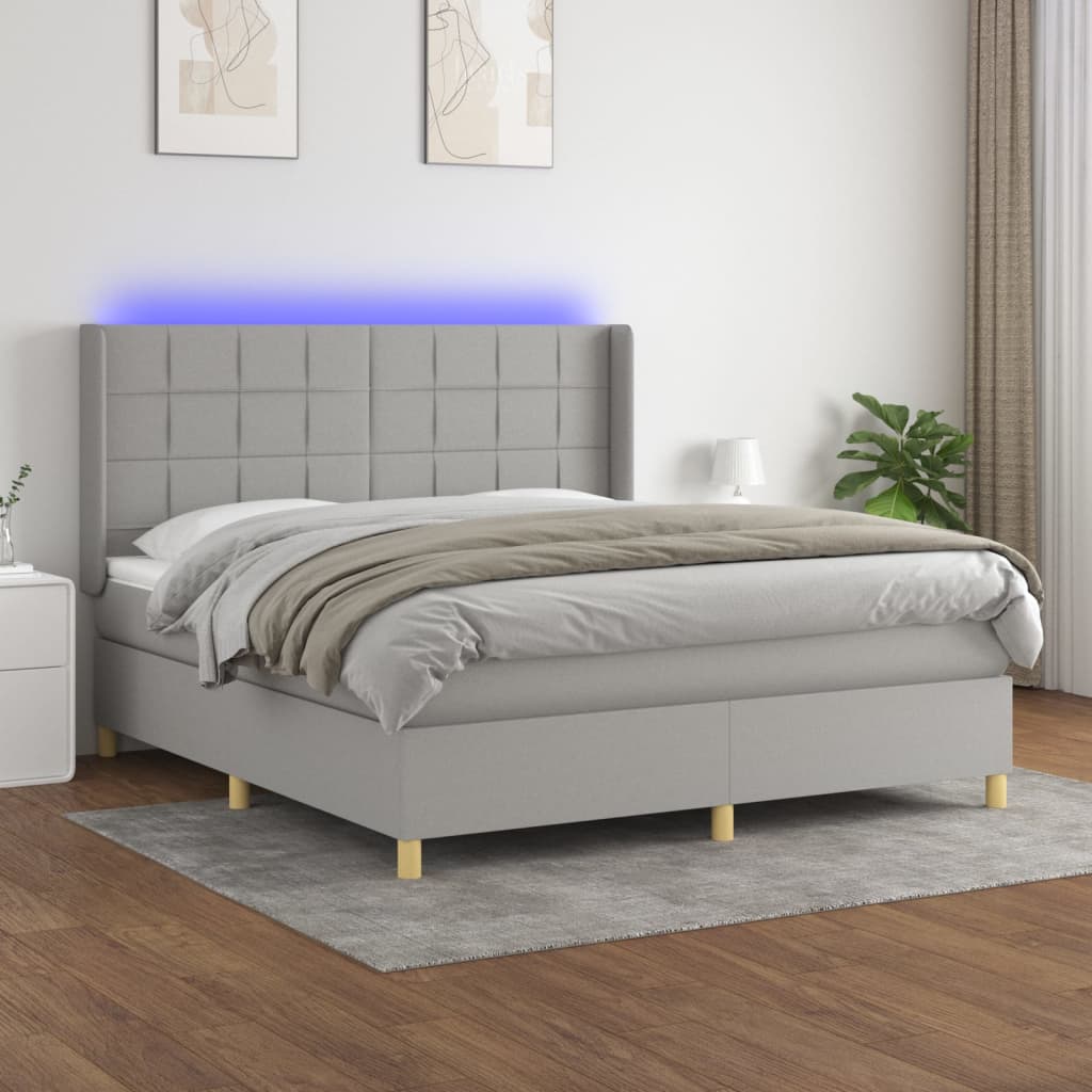 Letto a Molle Materasso e LED Grigio Chiaro 180x200 cm Tessuto 3138893