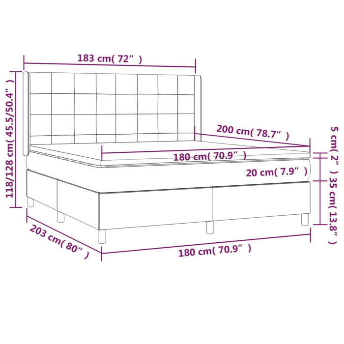 Letto a Molle Materasso e LED MarroneScuro 180x200cm in Tessuto 3138896