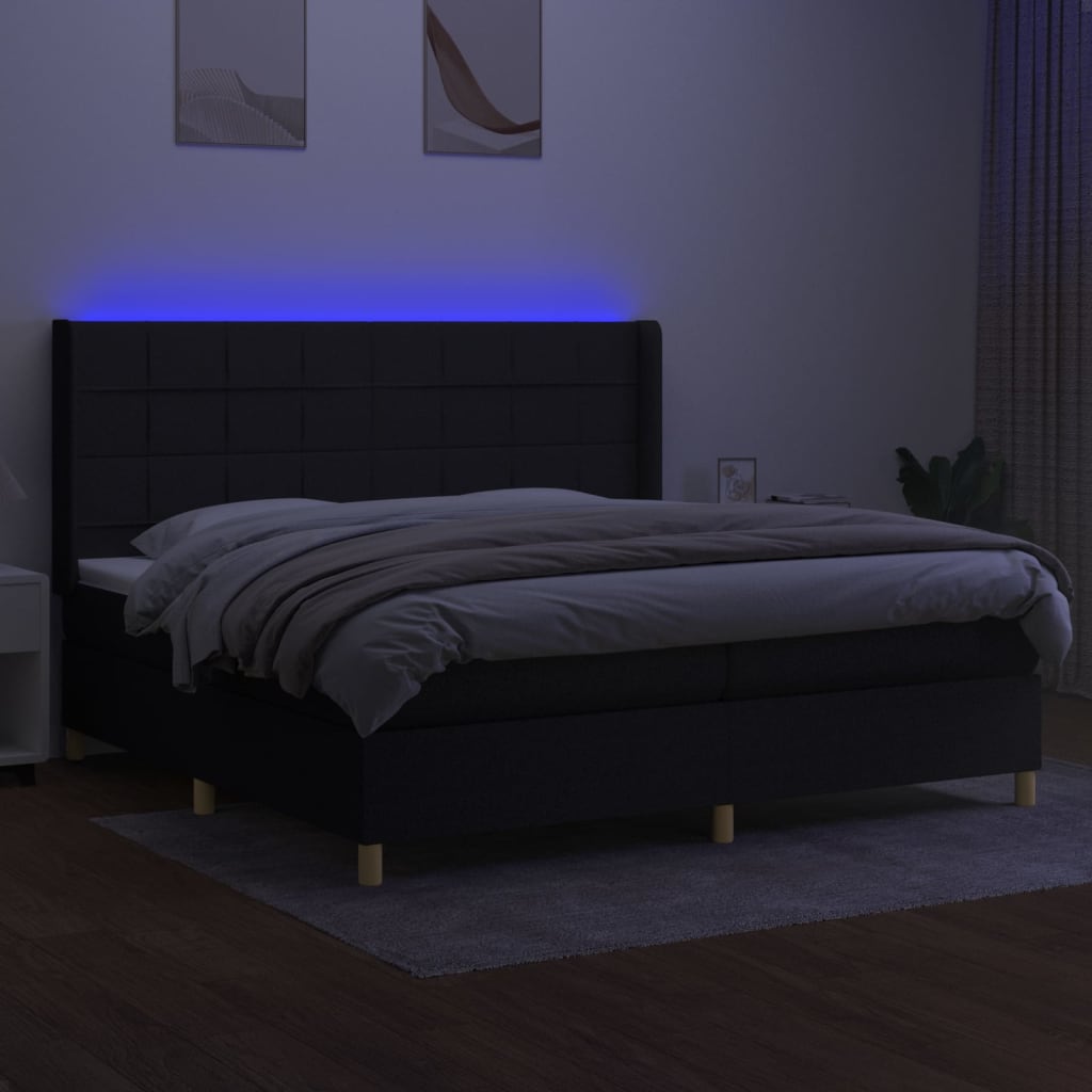 Letto a Molle Materasso e LED Nero 200x200cm in Tessuto 3138903