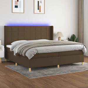 Letto a Molle Materasso e LED Marronescuro 200x200cm in Tessuto 3138904