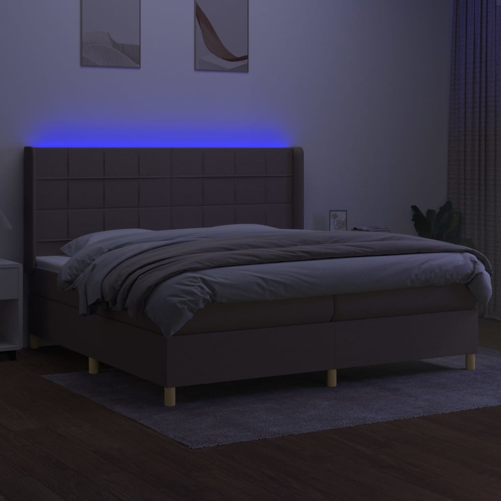 Letto a Molle Materasso e LED tortora 200x200cm in Tessuto 3138905