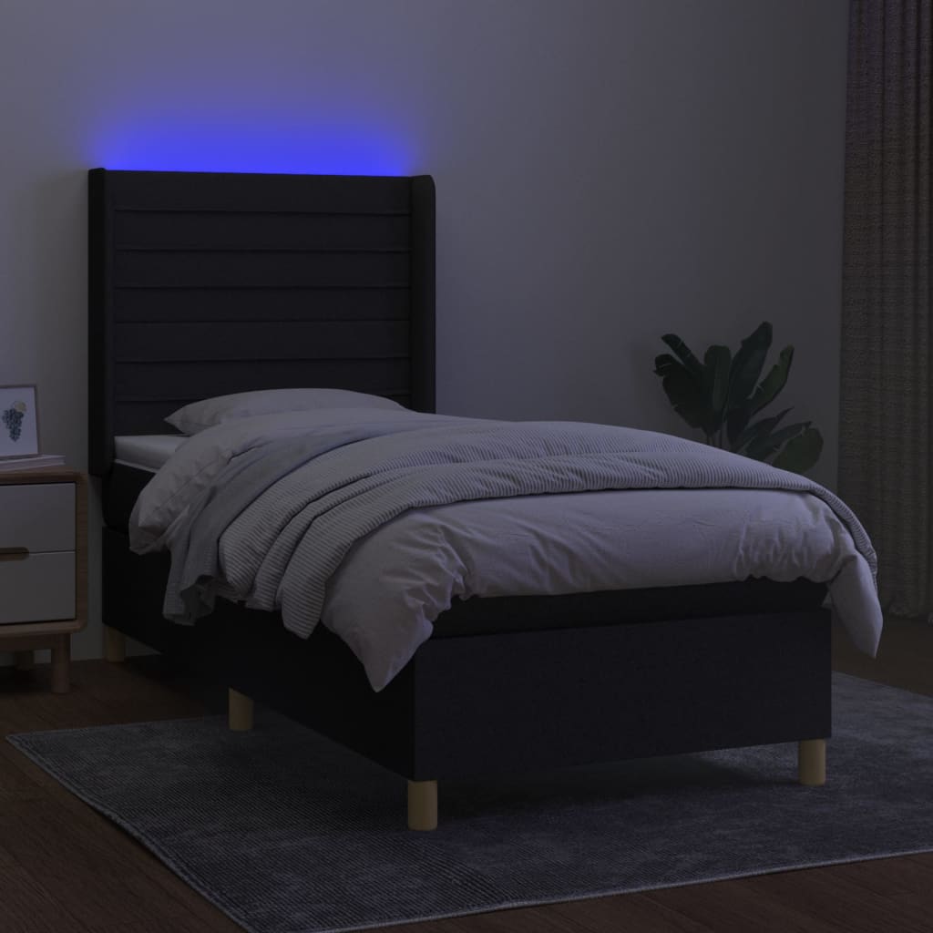 Letto a Molle con Materasso e LED Nero 80x200 cm in Tessuto cod mxl 57470