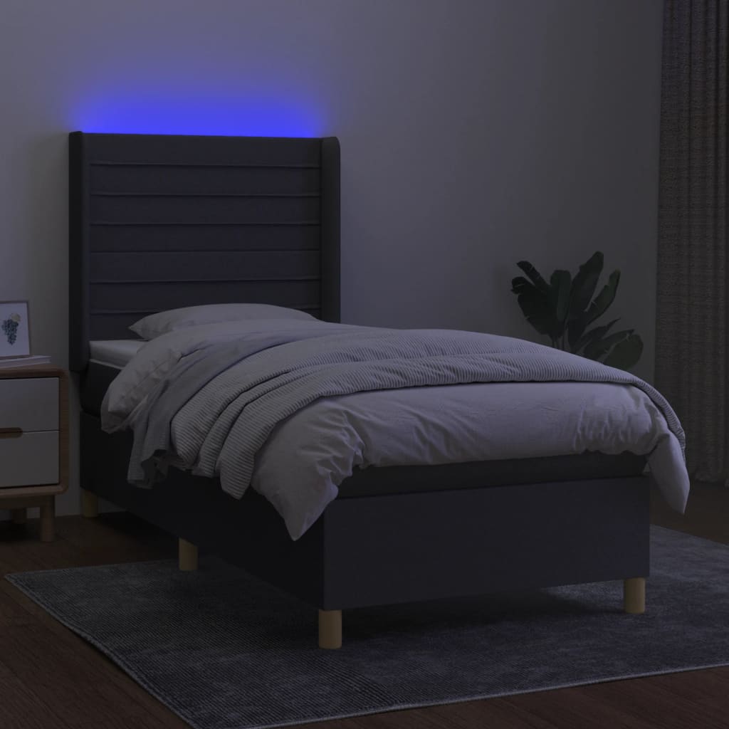 Letto a Molle Materasso e LED Grigio Scuro 90x190 cm in Tessuto cod mxl 62606