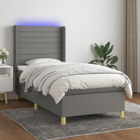 Letto a Molle Materasso e LED Grigio Scuro 90x190 cm in Tessuto cod mxl 62606