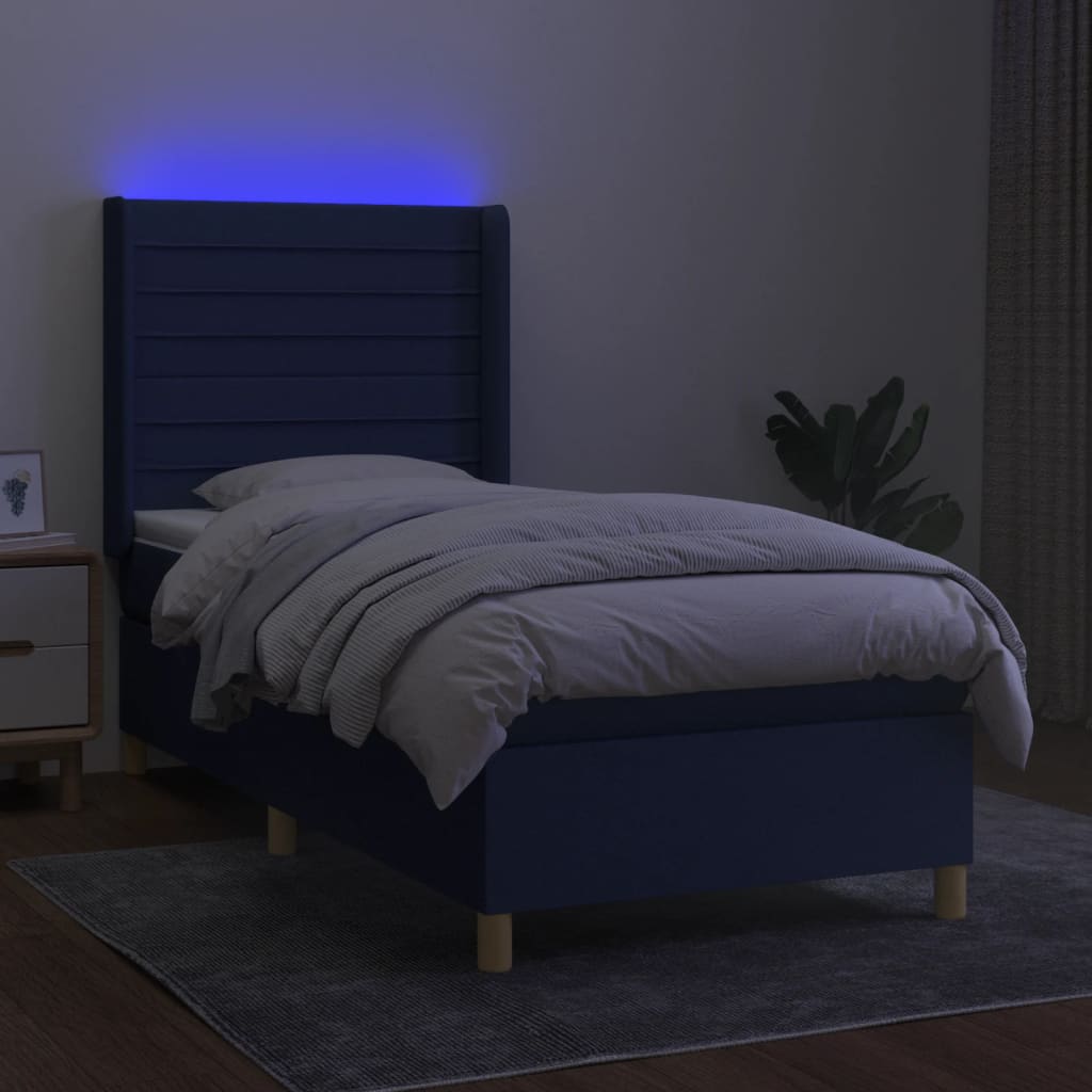 Letto a Molle con Materasso e LED Blu 90x200 cm in Tessuto 3138931