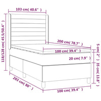 Letto a Molle Materasso e LED Grigio Chiaro 100x200 cm Tessuto 3138933