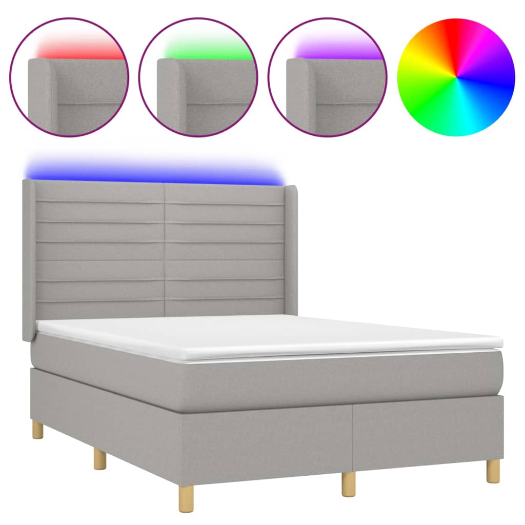 Letto a Molle Materasso e LED Grigio Chiaro 140x200 cm Tessuto 3138957