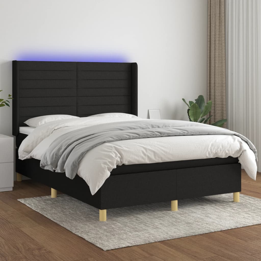 Letto a Molle con Materasso e LED Nero 140x200 cm in Tessuto 3138959