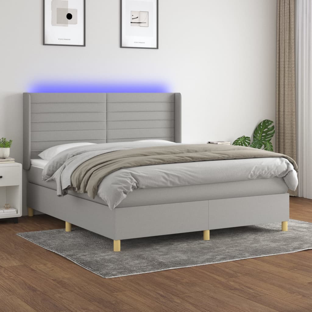 Letto a Molle Materasso e LED Grigio Chiaro 160x200 cm Tessuto cod mxl 58572