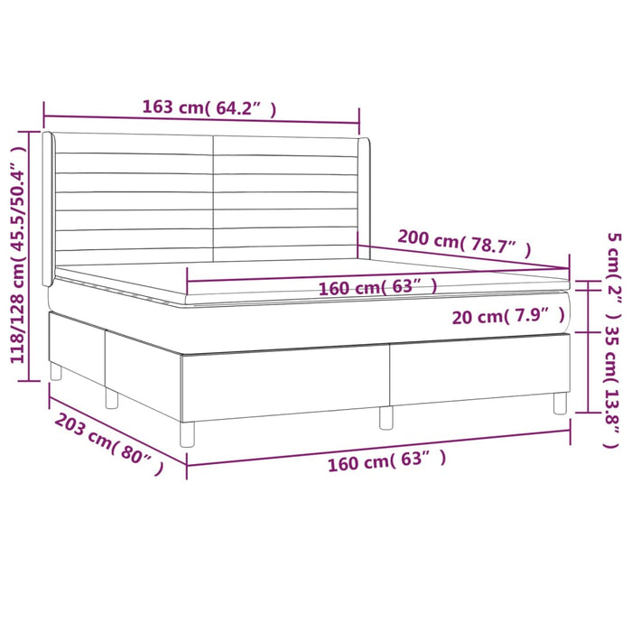 Letto a Molle Materasso e LED Grigio Scuro 160x200cm in Tessuto cod mxl 55830