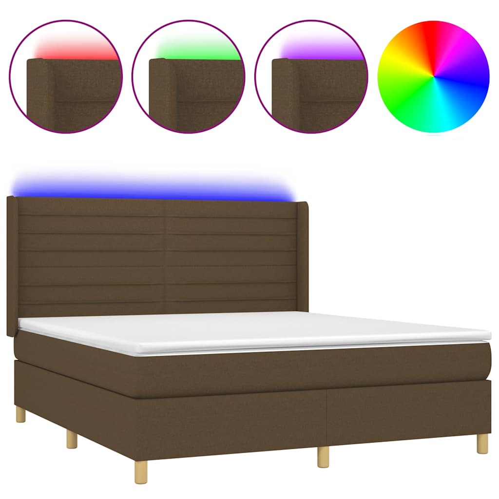 Letto a Molle Materasso e LED MarroneScuro 180x200cm in Tessuto 3138976