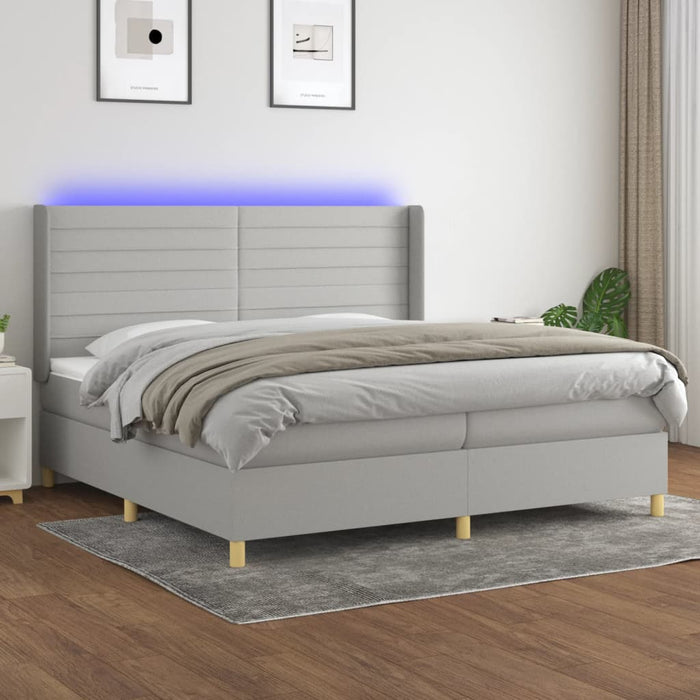 Letto a Molle Materasso e LED Grigio Chiaro 200x200 cm Tessuto cod mxl 64743