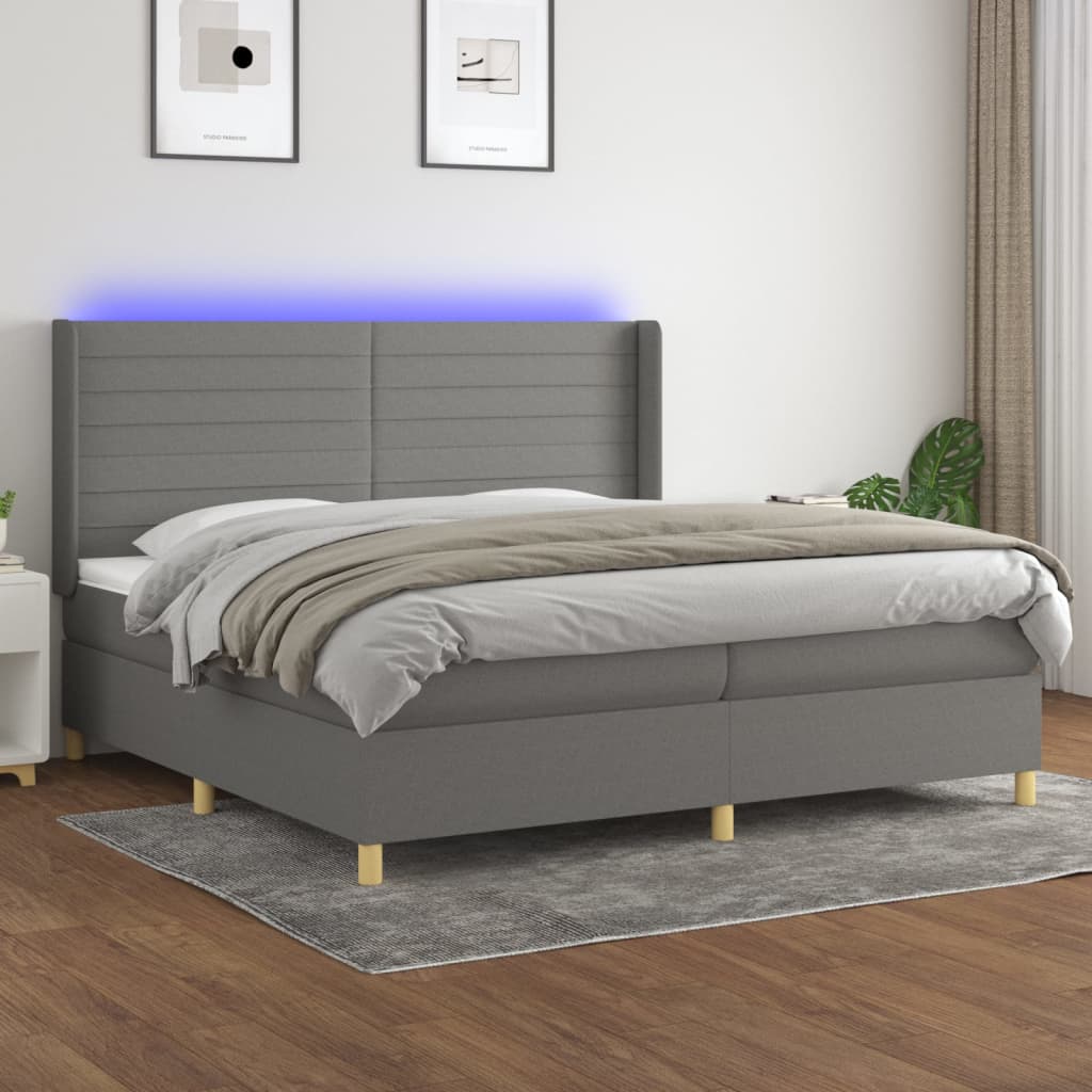 Letto a Molle Materasso e LED Grigio Scuro 200x200cm in Tessuto 3138982