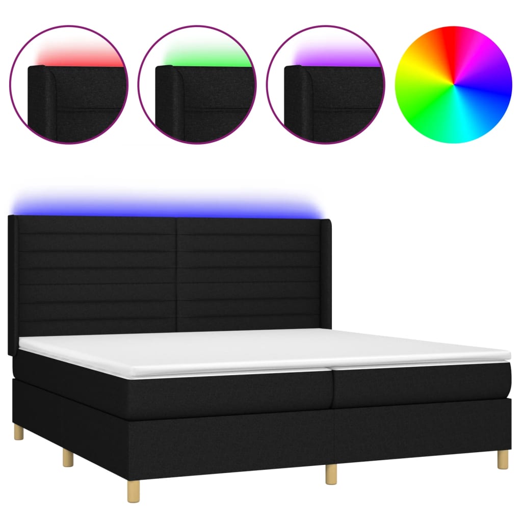 Letto a Molle Materasso e LED Nero 200x200cm in Tessuto 3138983