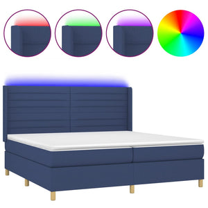 Letto a Molle Materasso e LED Blu 200x200cm in Tessuto 3138987