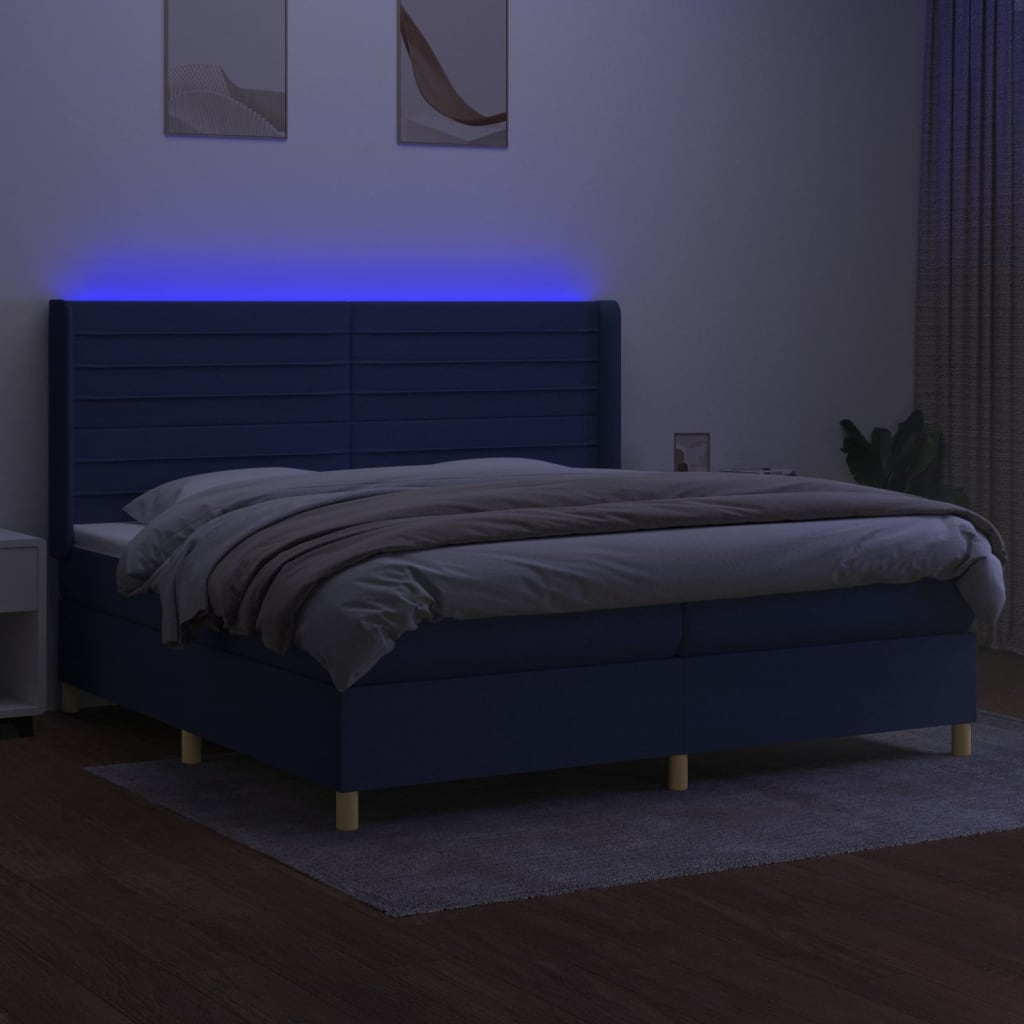 Letto a Molle Materasso e LED Blu 200x200cm in Tessuto 3138987