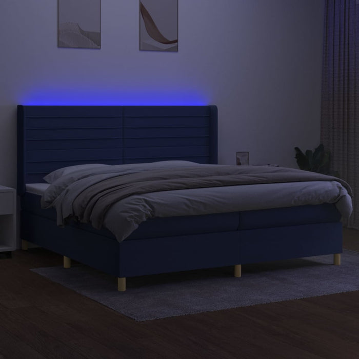 Letto a Molle Materasso e LED Blu 200x200cm in Tessuto 3138987