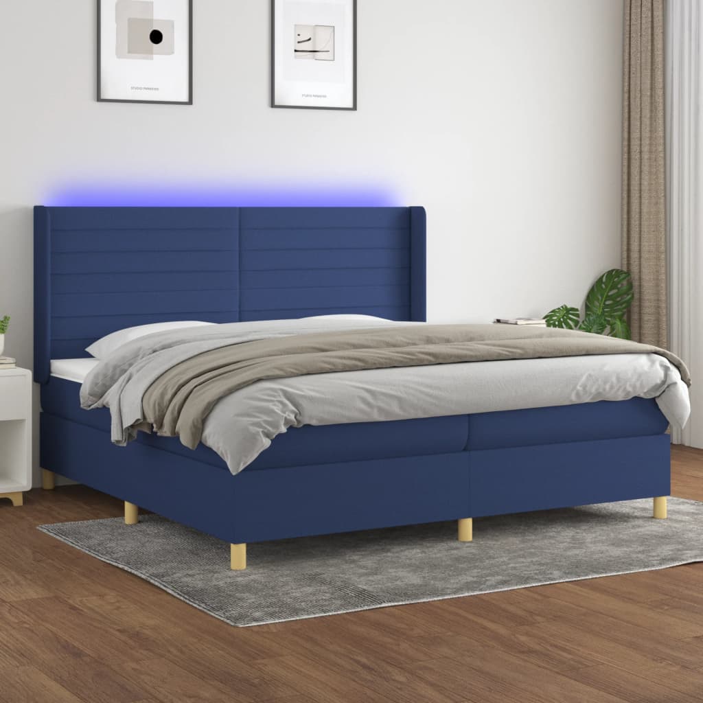 Letto a Molle Materasso e LED Blu 200x200cm in Tessuto 3138987